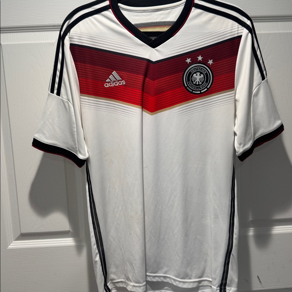 Adidas White Soccer Jersey with Red and Black Stripes
